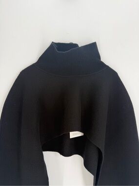 Cos Cropped Boiled Wool Hybrid Funnel Neck Long Open Sleeve Cape In Black